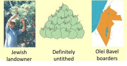 Three conditions: Jewish landowner, definately untithed, olei Bavel